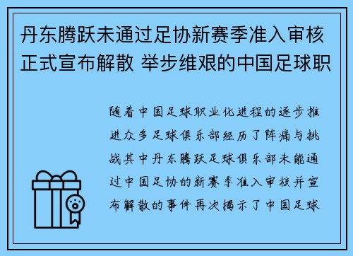 丹东腾跃未通过足协新赛季准入审核正式宣布解散 举步维艰的中国足球职业化困境再现